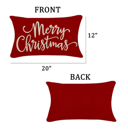 Christmas Pillow Covers Decorations Red Merry Christmas Farmhouse Throw Pillow Covers Great Gift for Christmas 12" X 20" 1 Pack (Pillow or Filler Not Included)