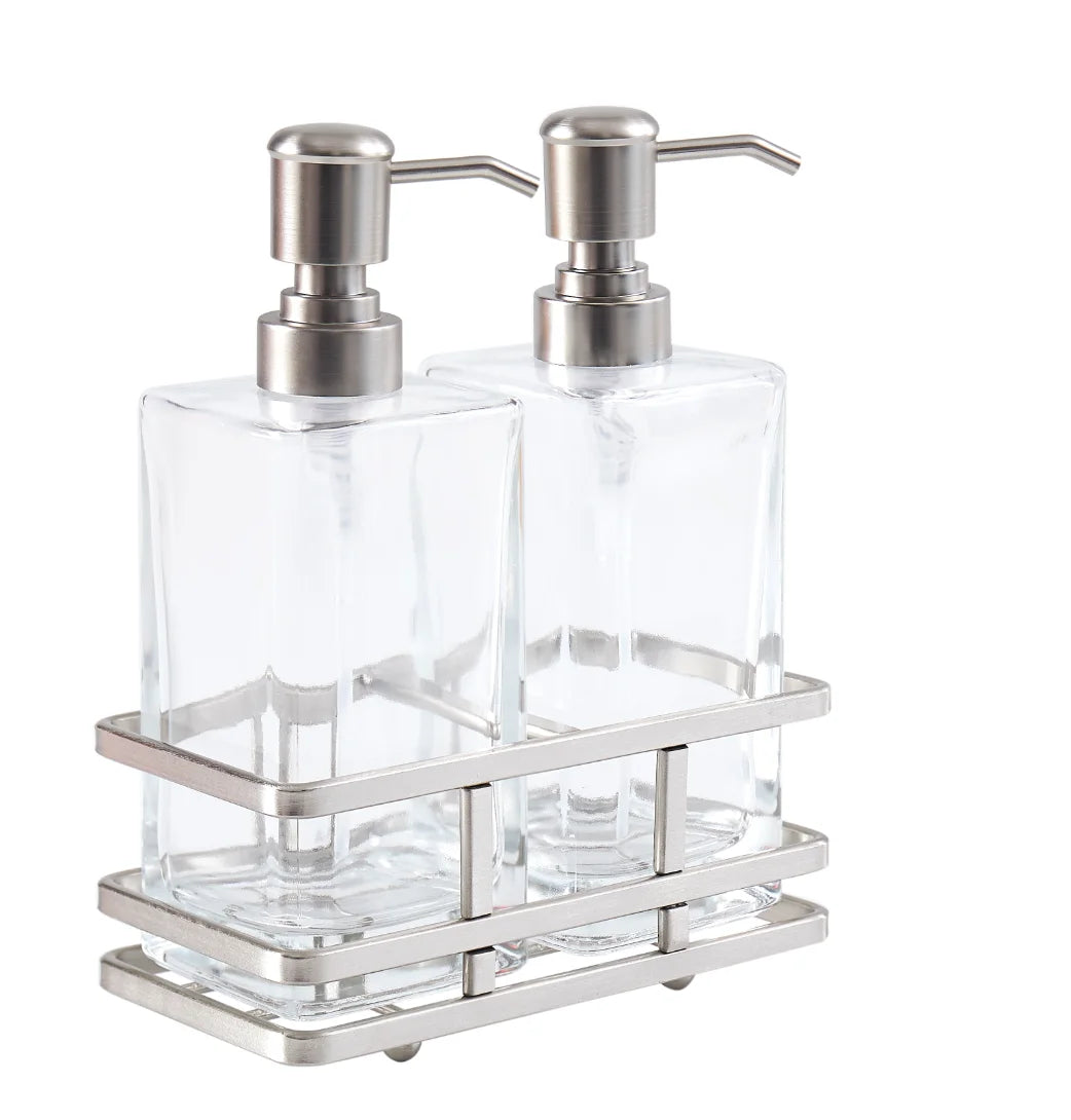 Clear Lotion Pump 2-Piece Set with Brushed Nickel Caddy