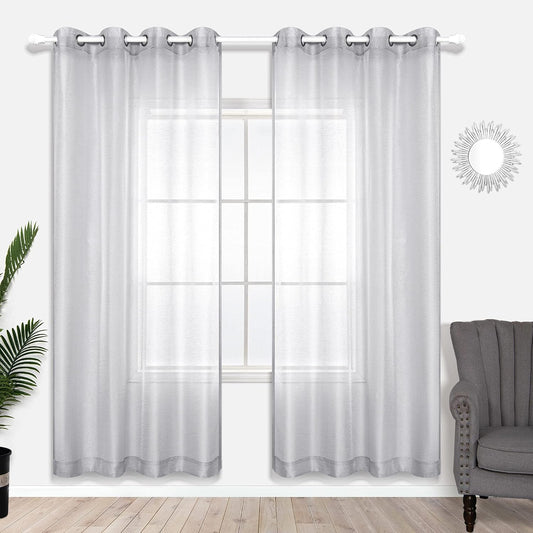 2 Panel Sets Silver Sheer Curtains with Grommet for Living Room Luxury Elegant Light Greyish Silver Curtains for Bedroom Party Backdrop 52 X 84 Inch Length