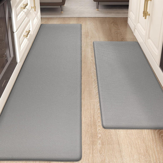 Color G Kitchen Rugs, Kitchen Rug Set 2 Piece Kitchen Runner Rug Kitchen Floor Mat, Cushioned anti Fatigue Kitchen Mat Non Skid Waterproof Comfort Standing Kitchen Rug, 17"X29"+17"X59", Grey