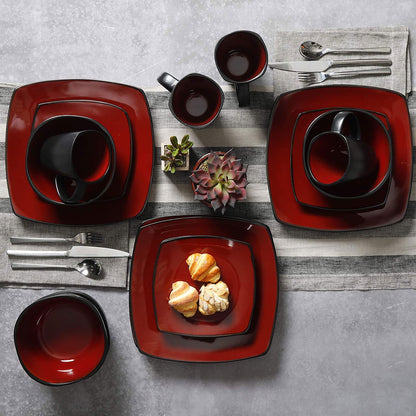 Home Soho Lounge Square Stoneware 16 Piece Dinnerware Set, Teal