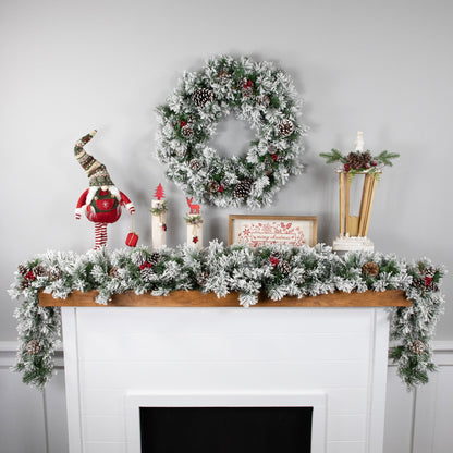 24" Unlit Flocked Angel Pine with Pine Cones Artificial Christmas Wreath