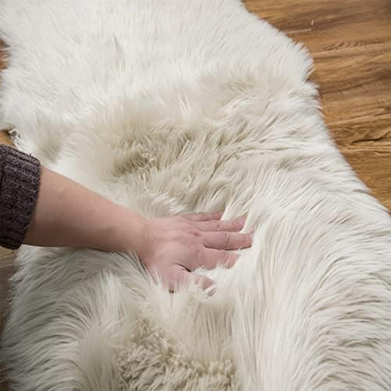 Ultra Soft Fluffy Rugs Faux Fur Rug Chair Cover Seat Pad Fuzzy Area Rug for Bedroom Floor Sofa Living Room (2 X 6 Ft Sheepskin, Beige)