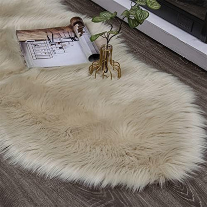 Ultra Soft Fluffy Rugs Faux Fur Rug Chair Cover Seat Pad Fuzzy Area Rug for Bedroom Floor Sofa Living Room (2 X 6 Ft Sheepskin, Beige)