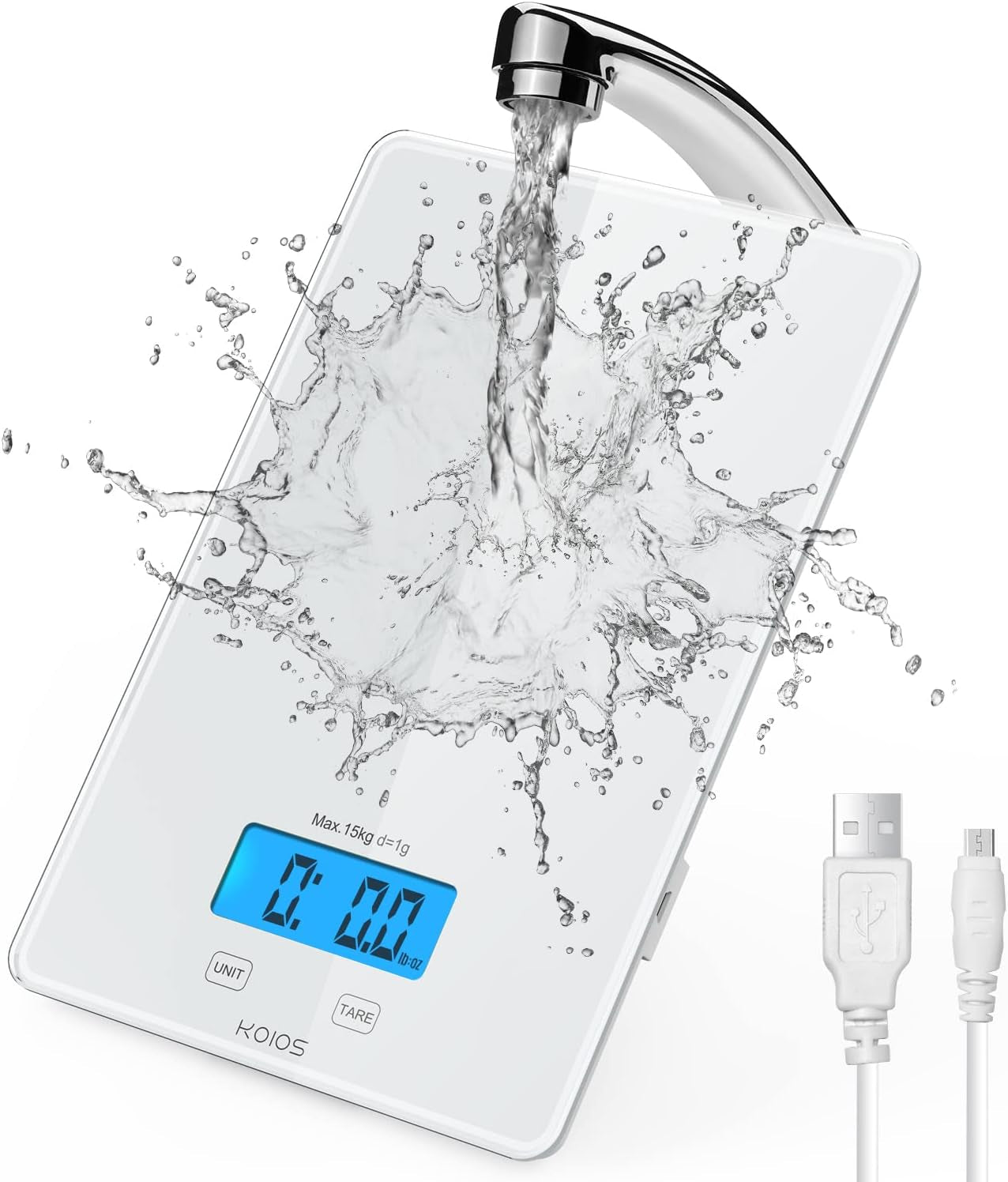 USB Rechargeable Food Scale, 33Lb/15Kg Kitchen Scale Digital Weight Grams and Oz for Cooking Baking, 1G/0.1Oz Precise Graduation, Waterproof Tempered Glass, 6 Weight Units, Tare Function