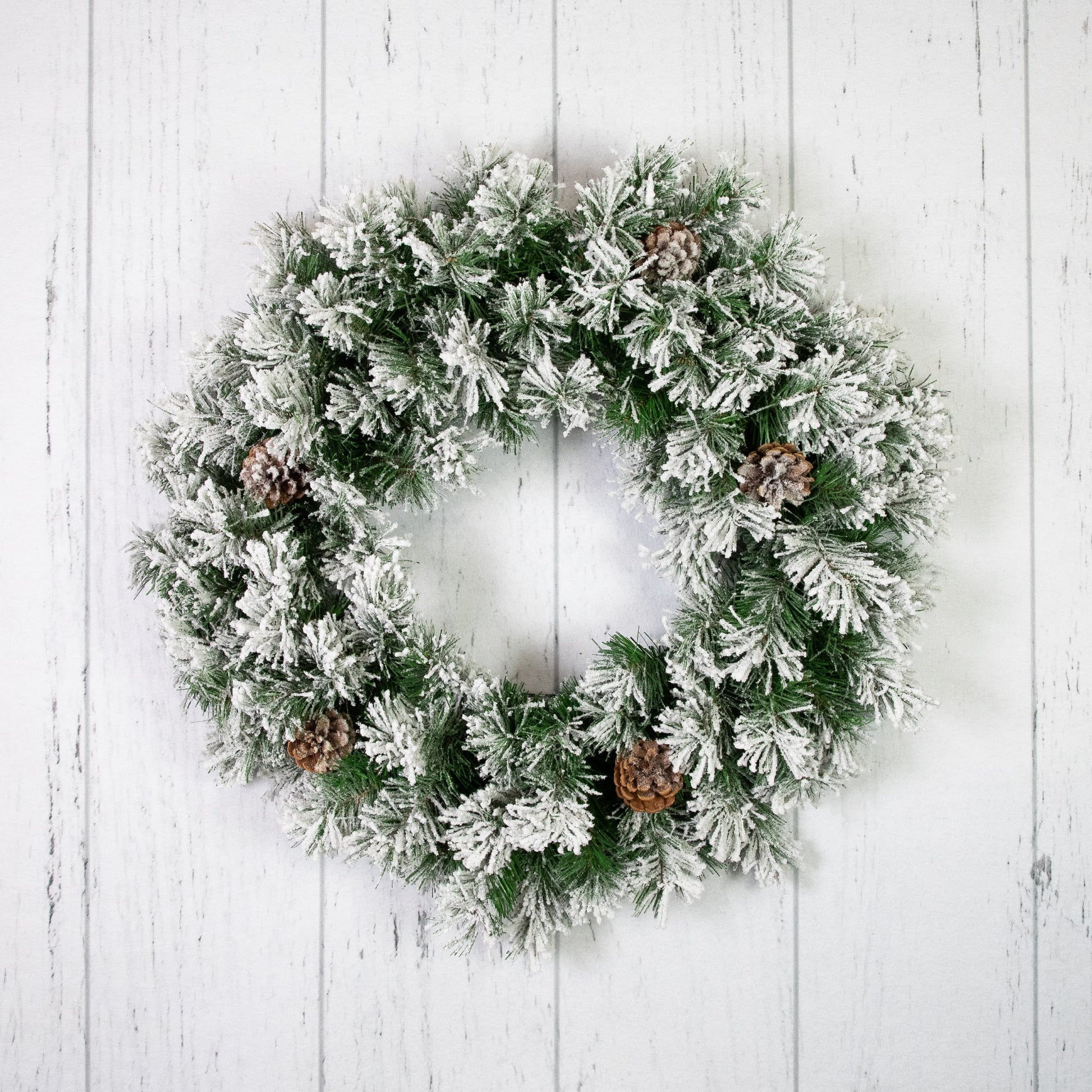 24" Unlit Flocked Angel Pine with Pine Cones Artificial Christmas Wreath