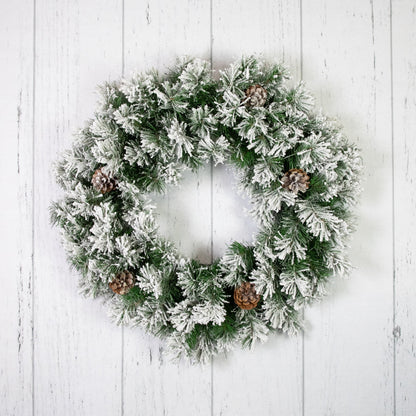 24" Unlit Flocked Angel Pine with Pine Cones Artificial Christmas Wreath