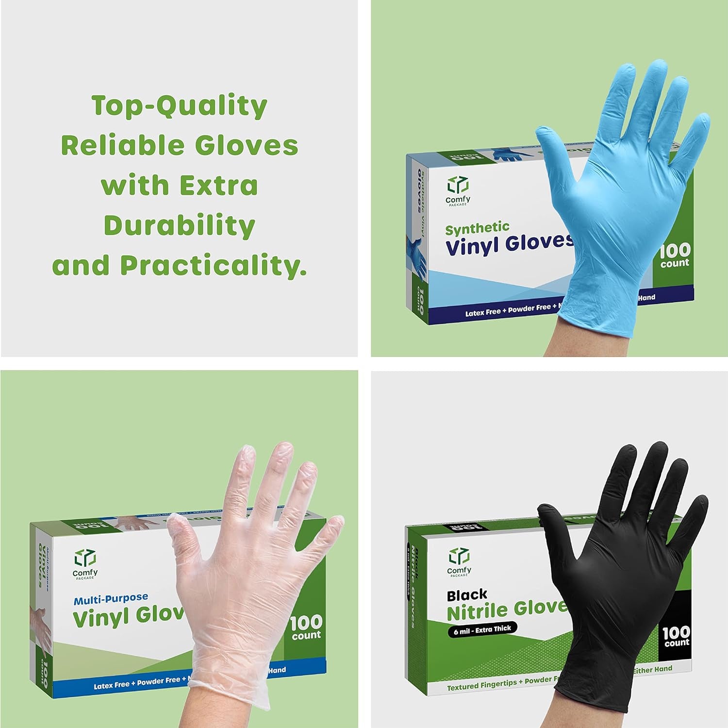 [100 Pack] Disposable Nitrile Gloves - Powder & Latex Free