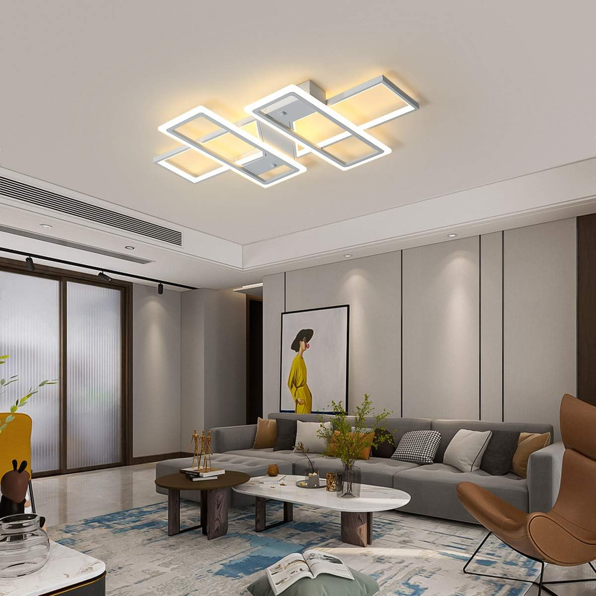 Dimmable Ceiling Light,4 Squares Modern LED Ceiling Lamps with Remote Control,80W Acrylic Flush Mount Ceiling Light Fixture for Living Dining Room Bedroom Kitchen(White)