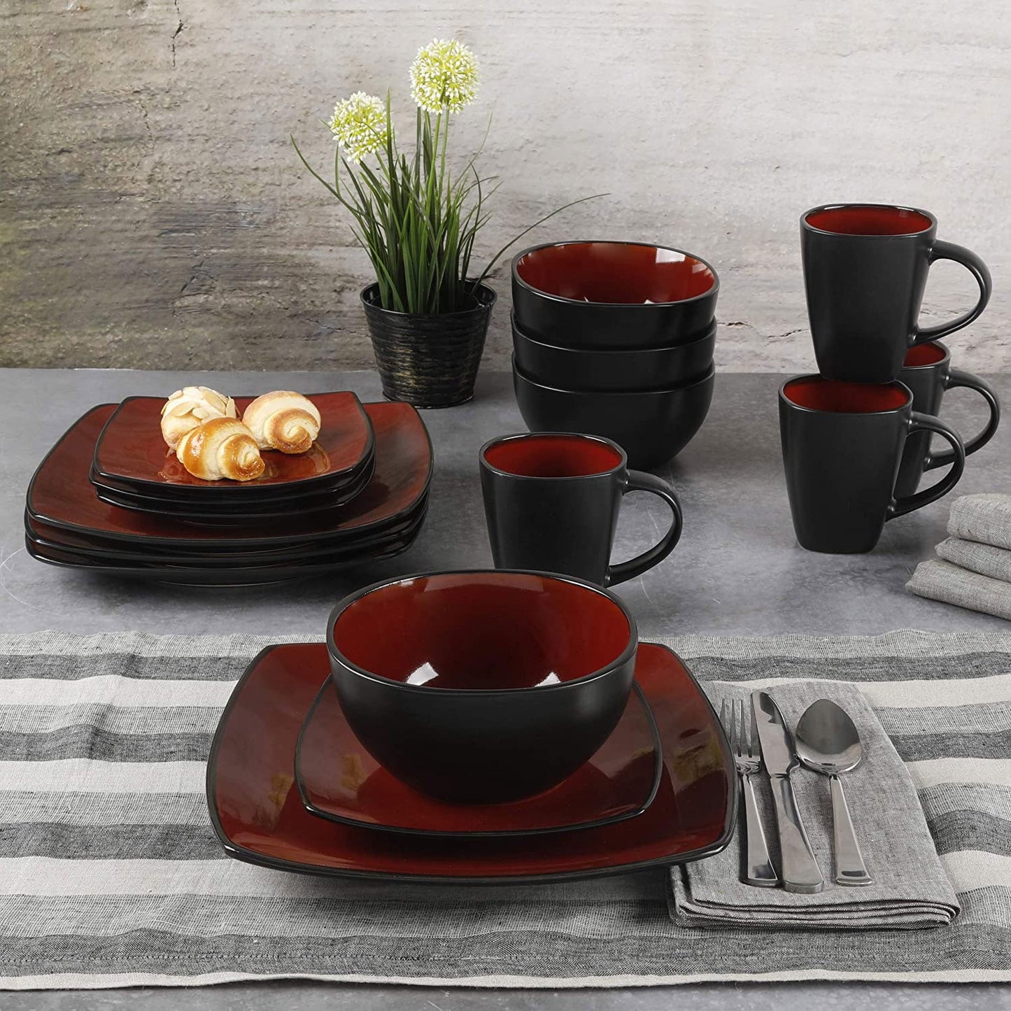 Home Soho Lounge Square Stoneware 16 Piece Dinnerware Set, Teal