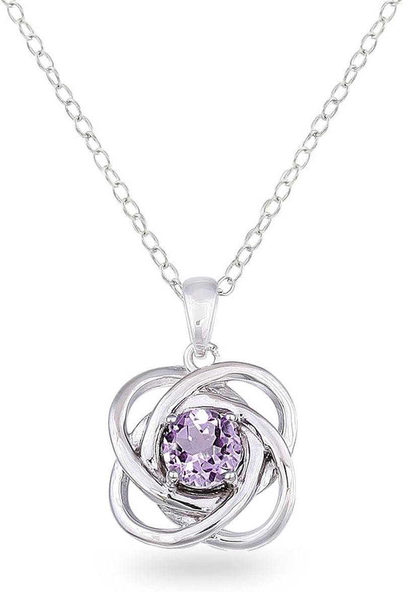 Sterling Silver Genuine, Created or Simulated Gemstone Polished Love Knot Pendant Necklace