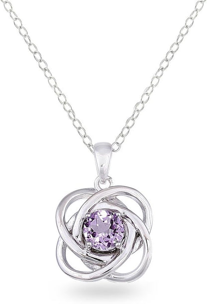 Sterling Silver Genuine, Created or Simulated Gemstone Polished Love Knot Pendant Necklace