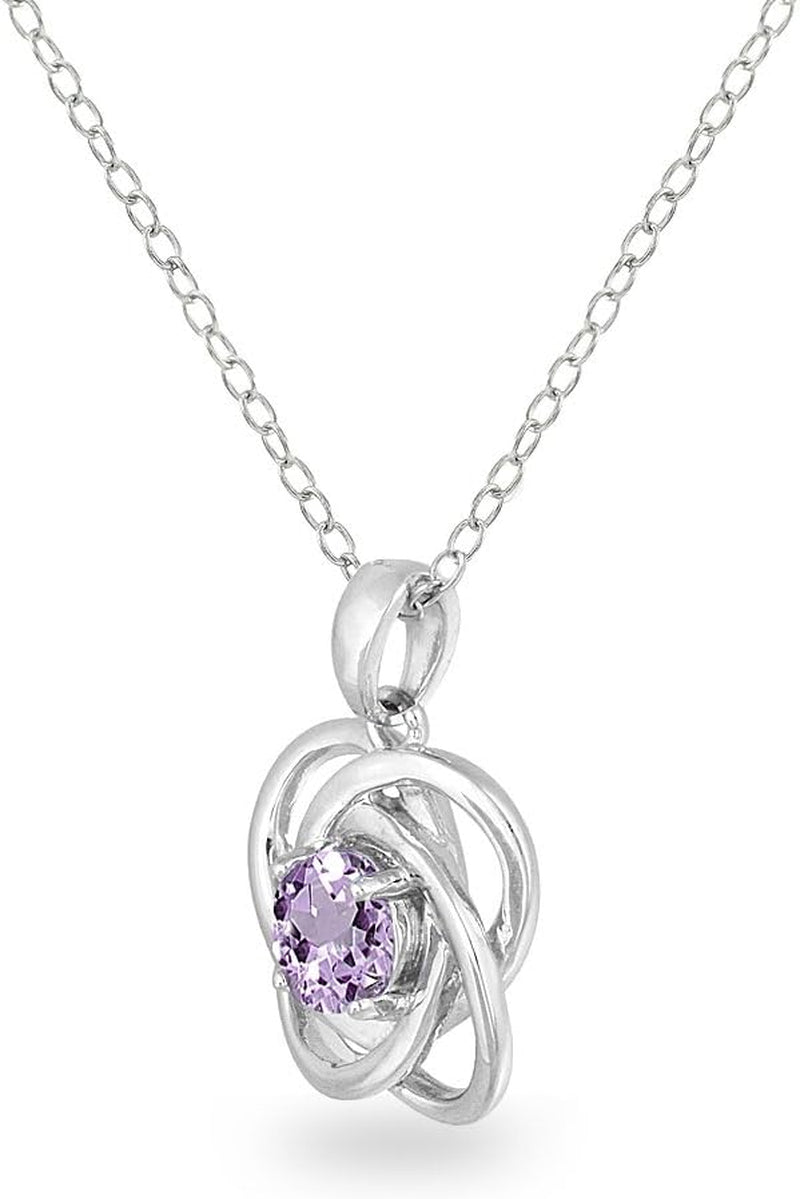 Sterling Silver Genuine, Created or Simulated Gemstone Polished Love Knot Pendant Necklace