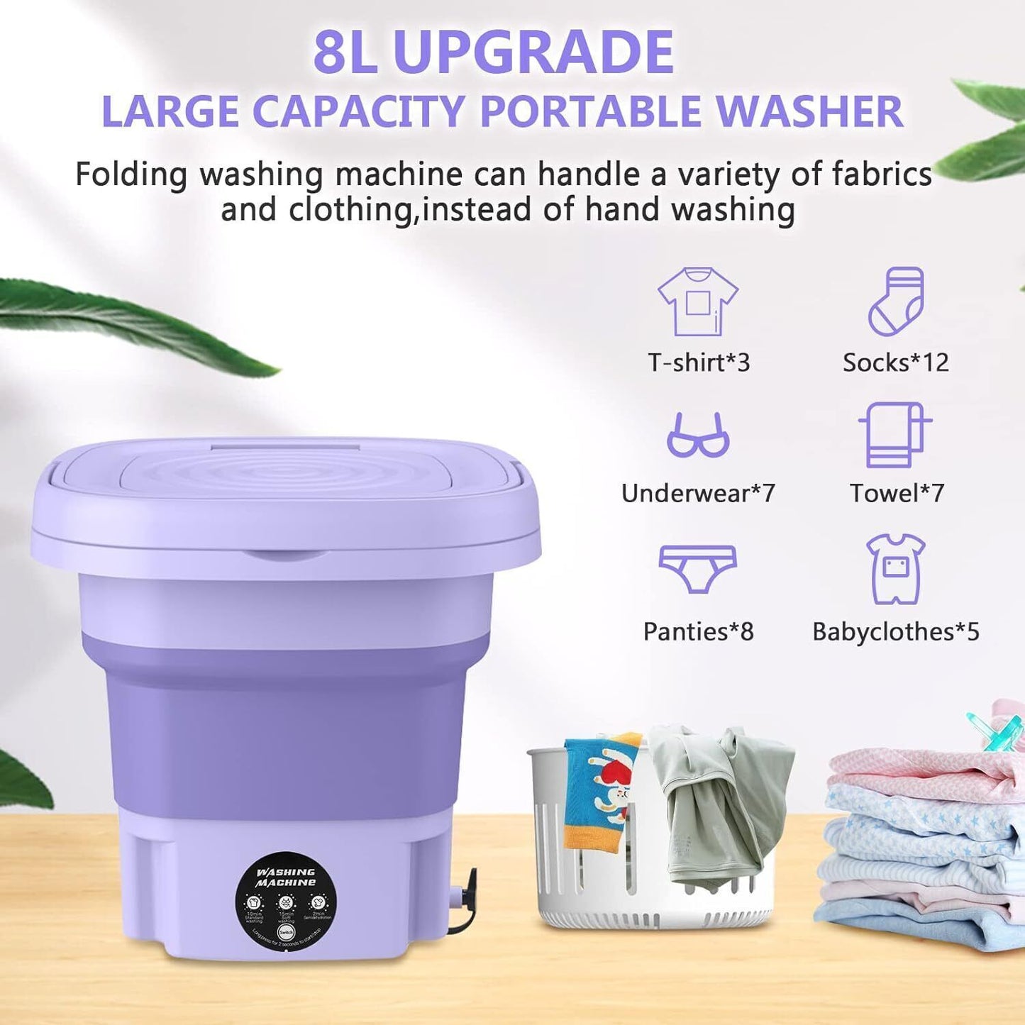 Mini Washing Machine 8L Folding Portable Sterilization Drying Laundry Machine