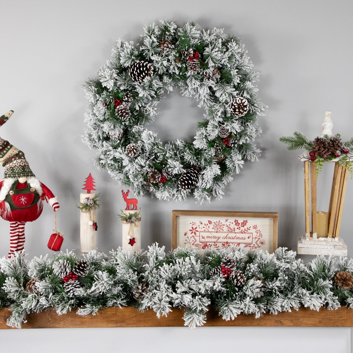 24" Unlit Flocked Angel Pine with Pine Cones Artificial Christmas Wreath