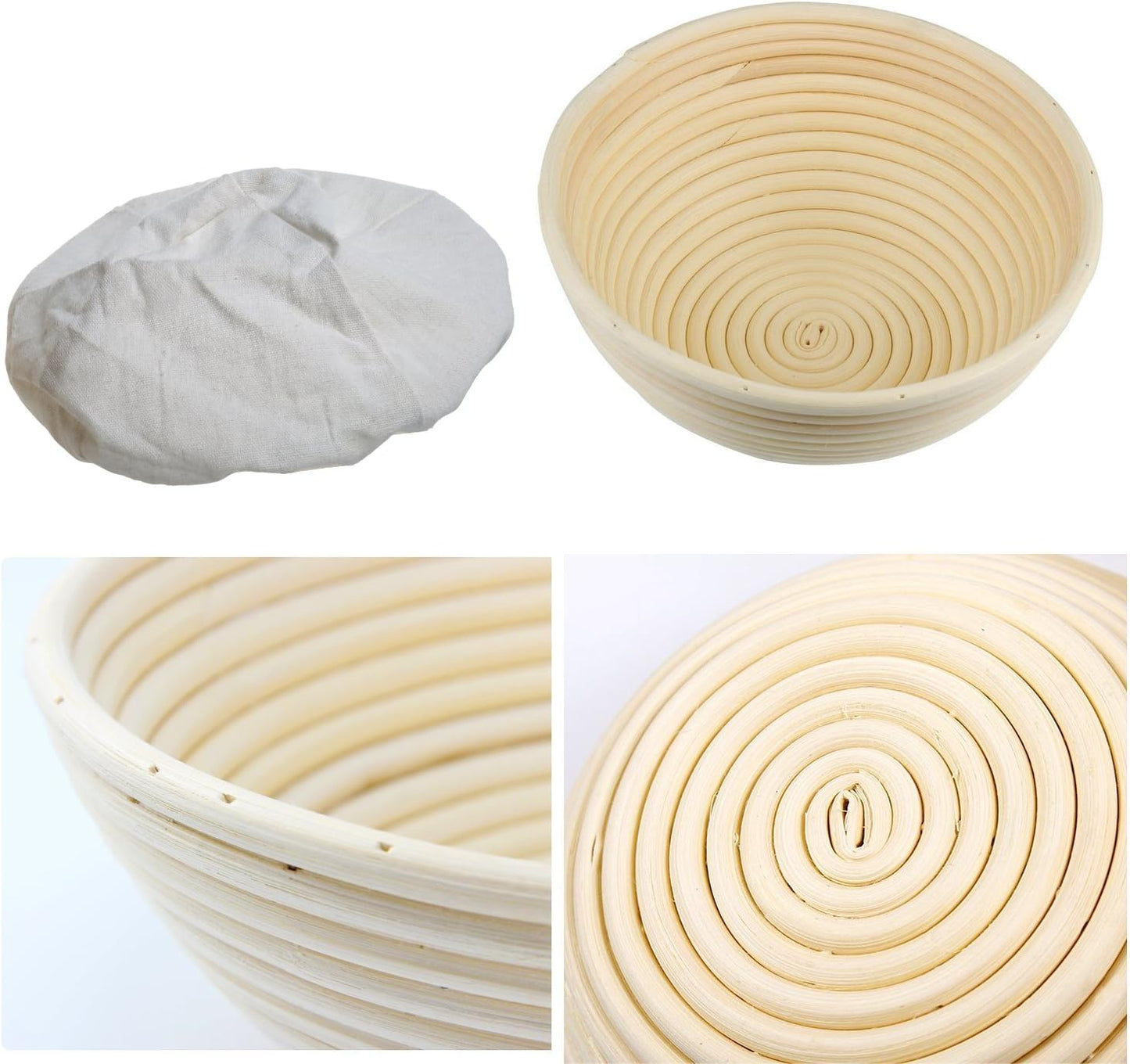 9 Inch Proofing Basket, Banneton Bread Proofing Basket + Bread Lame +Dough Scraper+ Linen Liner Cloth Sourdough Bread Baking Supplies