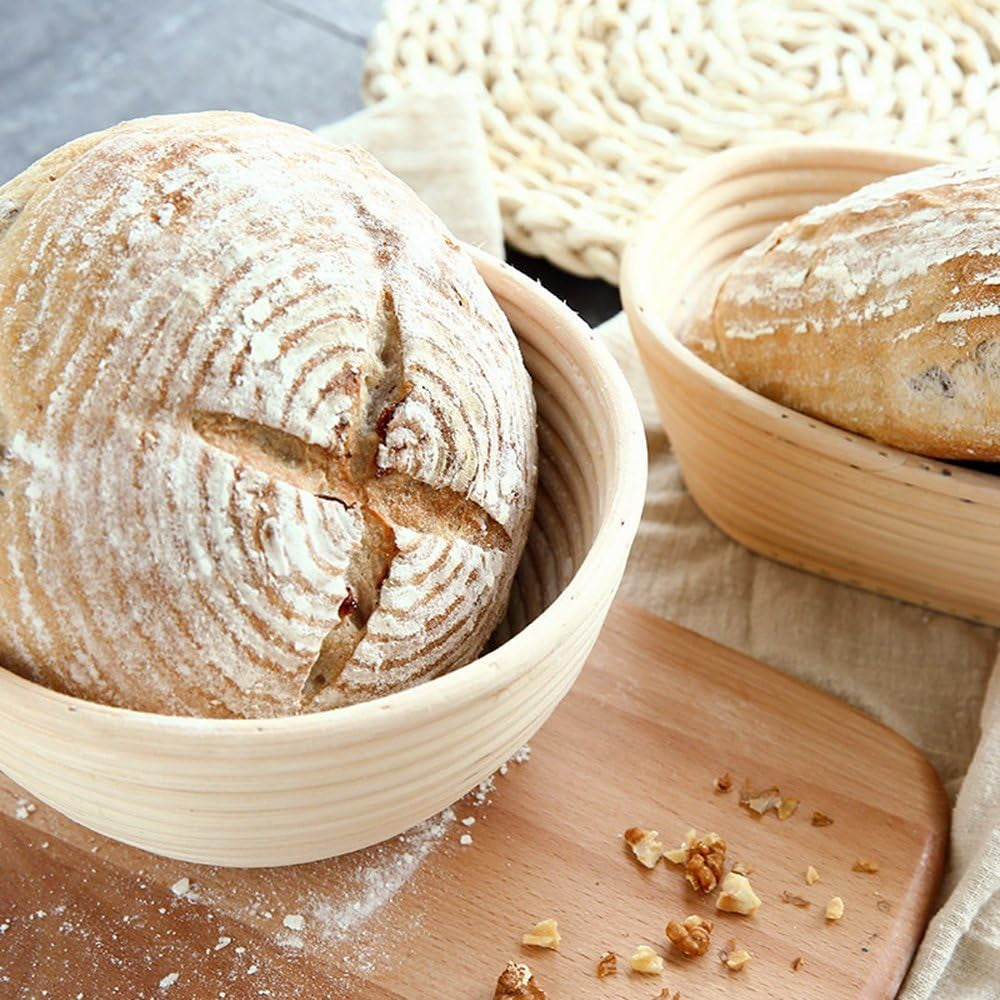 9 Inch Proofing Basket, Banneton Bread Proofing Basket + Bread Lame +Dough Scraper+ Linen Liner Cloth Sourdough Bread Baking Supplies